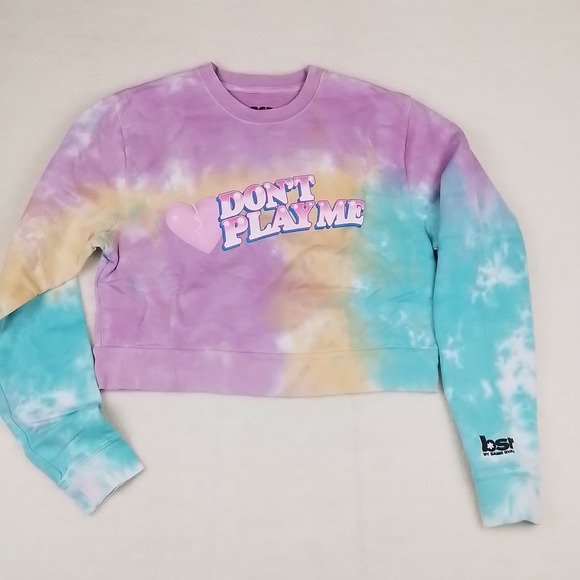 Revolve Samii Ryan Sweatshirt Sz M Cropped Pink Blue Tie Dye Don't Play‎ Me - Picture 12 of 13